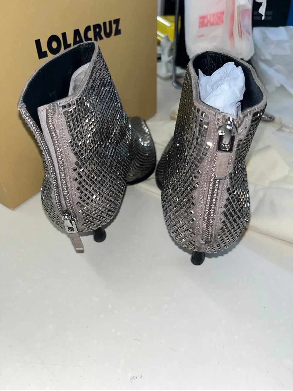 LOLACRUZ PLOMO CRYSTAL BOOTIES SZ 39 PERFECT